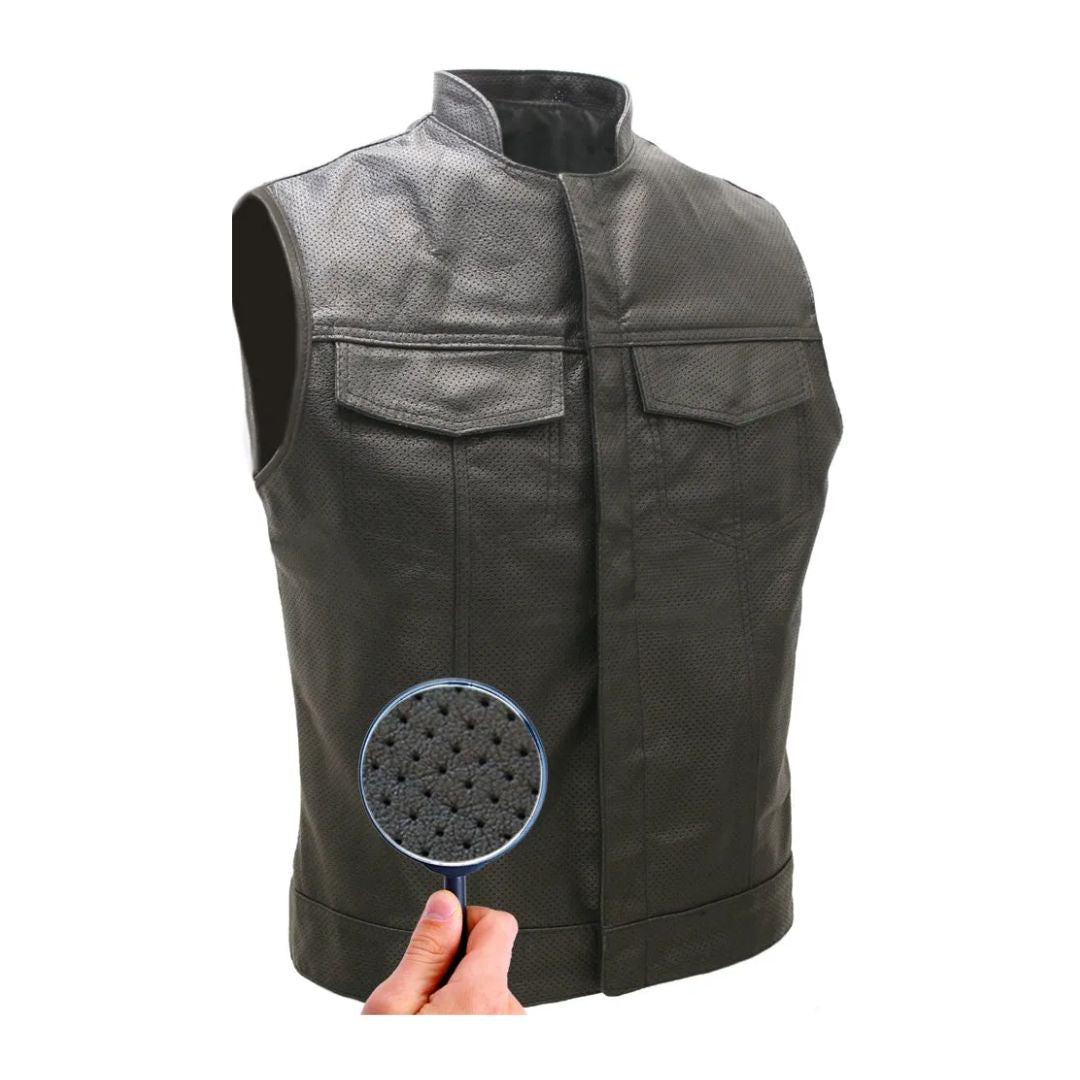Club Style Perforated Leather Biker Vest – Hillside USA