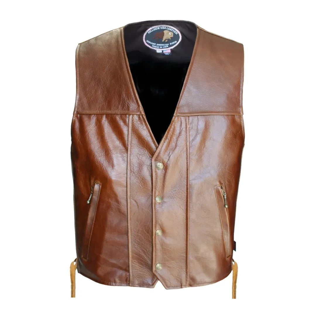 American Bison Leather Vest -Brown – Hillside USA