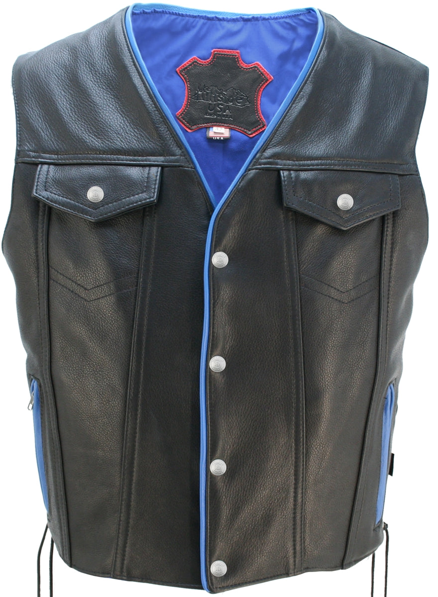 Men's Denim Style Lace Side / Trim Leather Vest