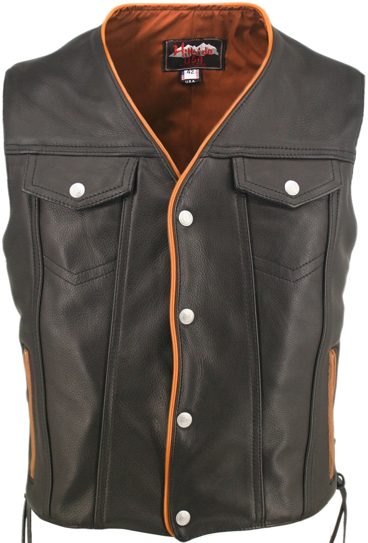 Men's Denim Style Lace Side / Trim Leather Vest
