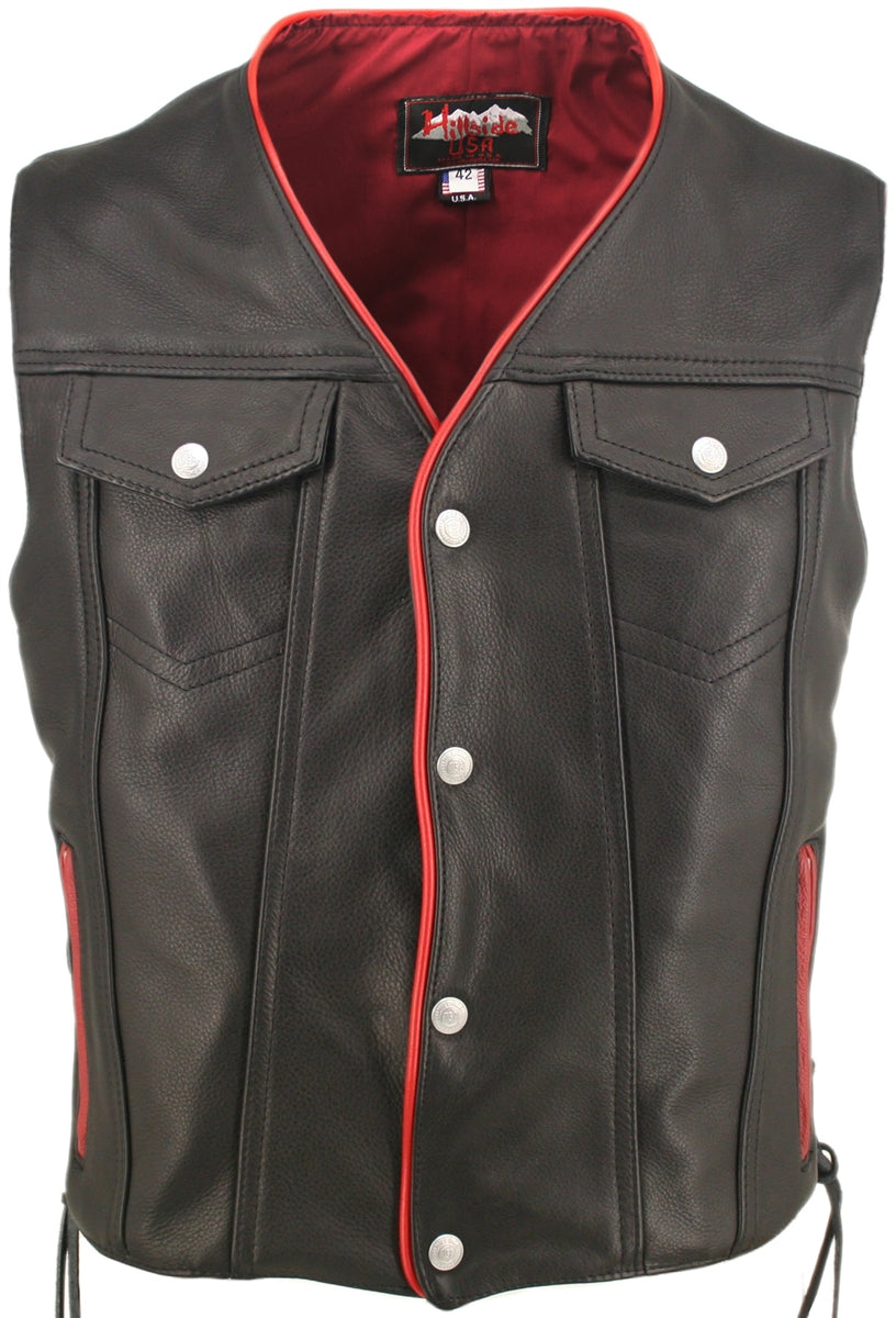Men's Denim Style Lace Side / Trim Leather Vest