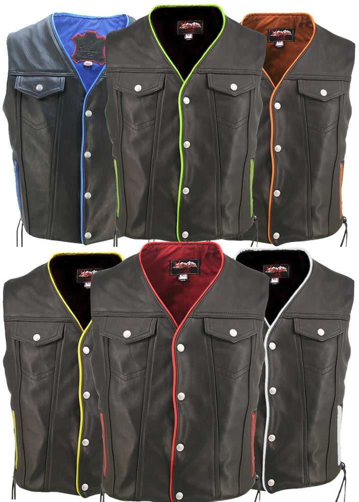 Men's Denim Style Lace Side / Trim Leather Vest
