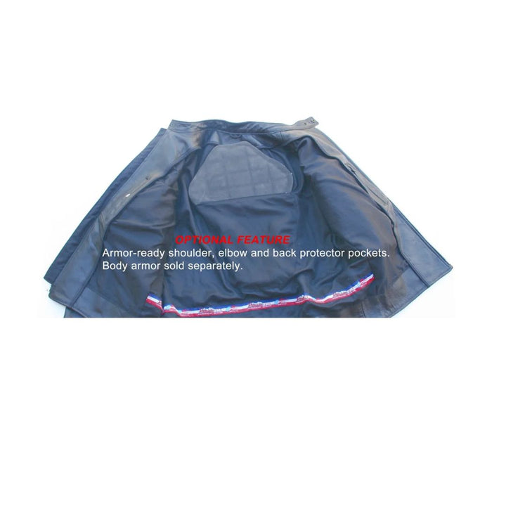 Men's D Pocket Black Leather Biker Jacket Cowhide - Black