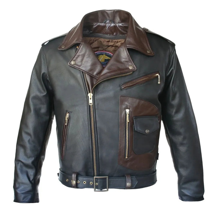 Two Tone D Pocket Horsehide Motorcycle Jacket