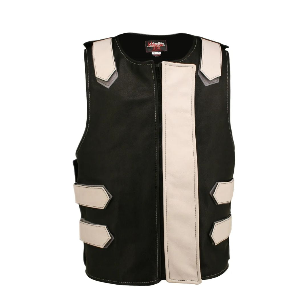 Removable Flap Tactical Leather Vest Black (Custom-Made)