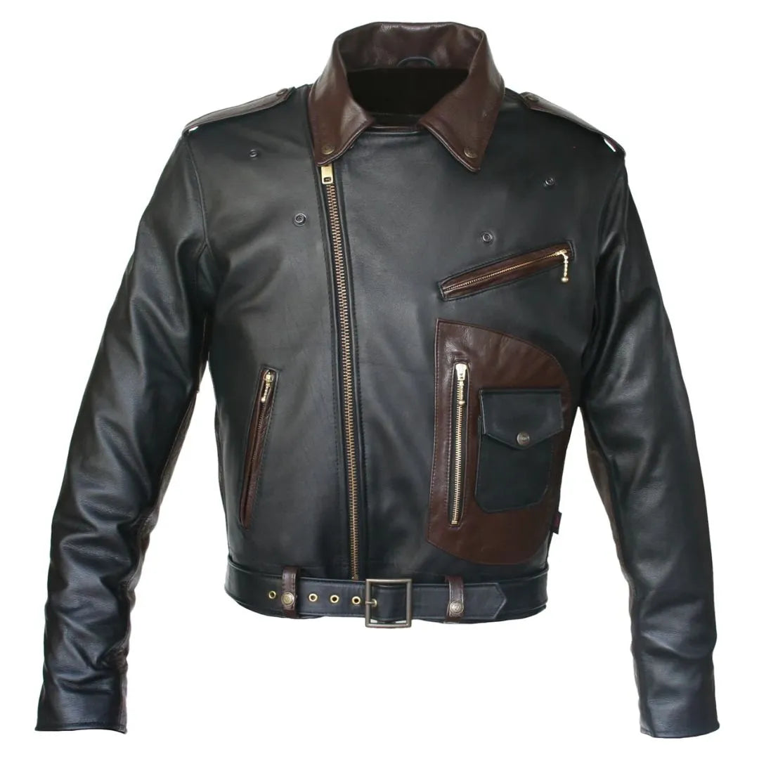 Two Tone D Pocket Horsehide Motorcycle Jacket
