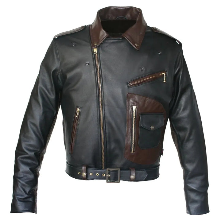 Two Tone D Pocket Horsehide Motorcycle Jacket