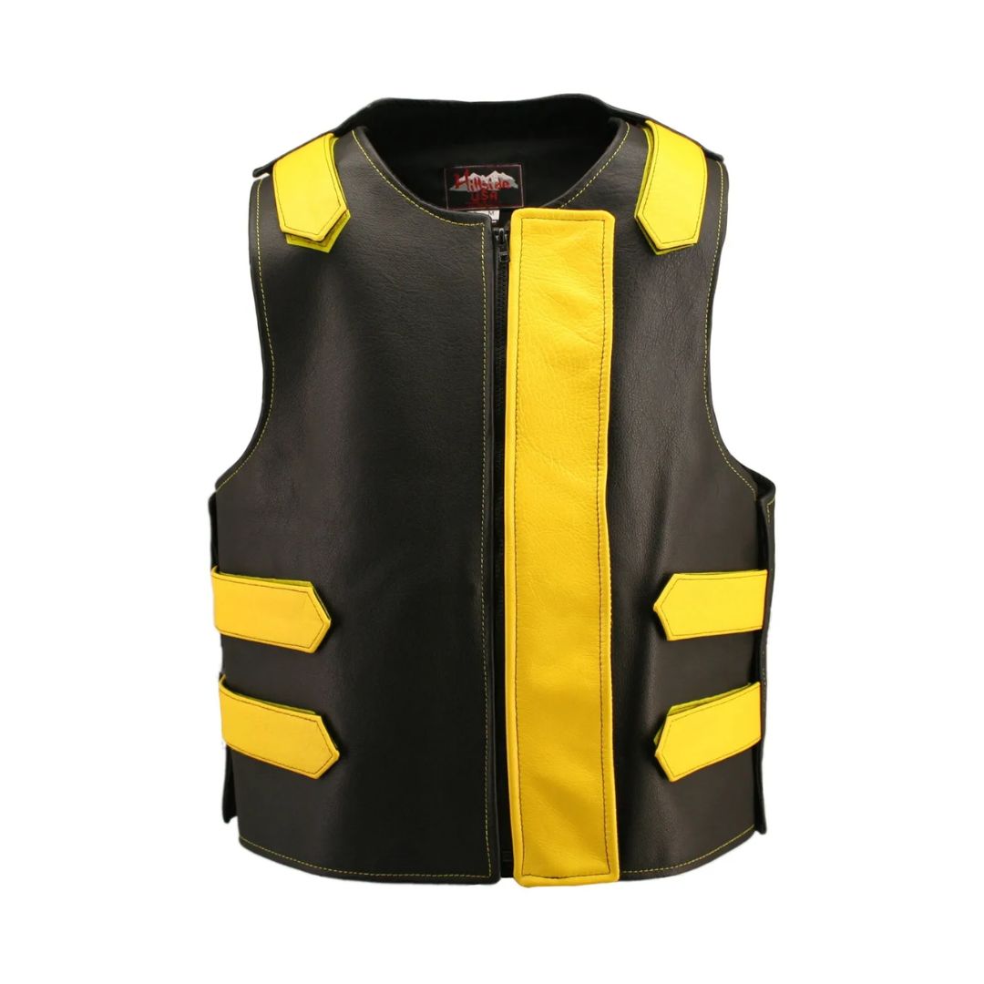 Removable Flap Tactical Leather Vest Black (Custom-Made)