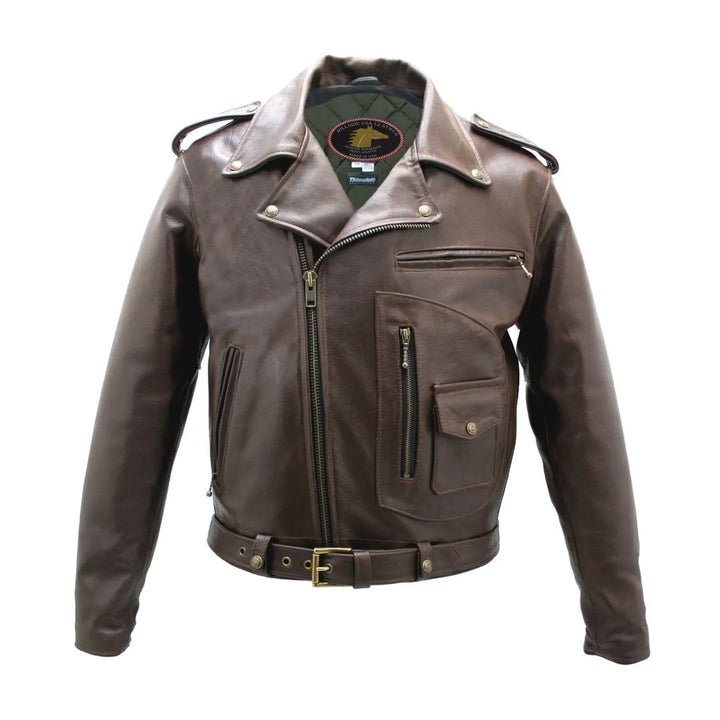Mens Brown D Pocket Horsehide Motorcycle Jacket