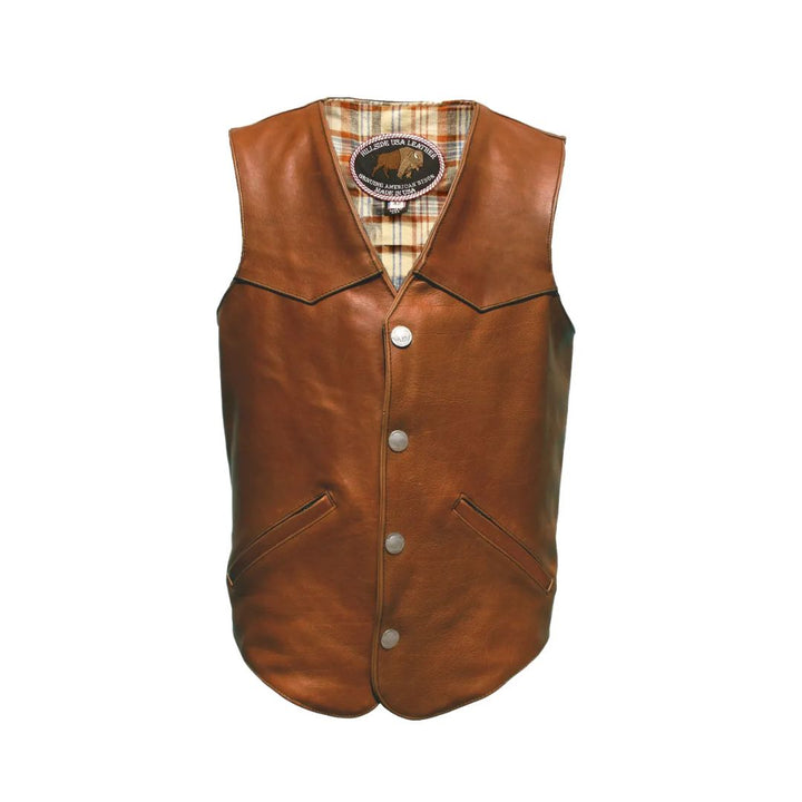 Men's Western Style Brown American Bison Leather Vest