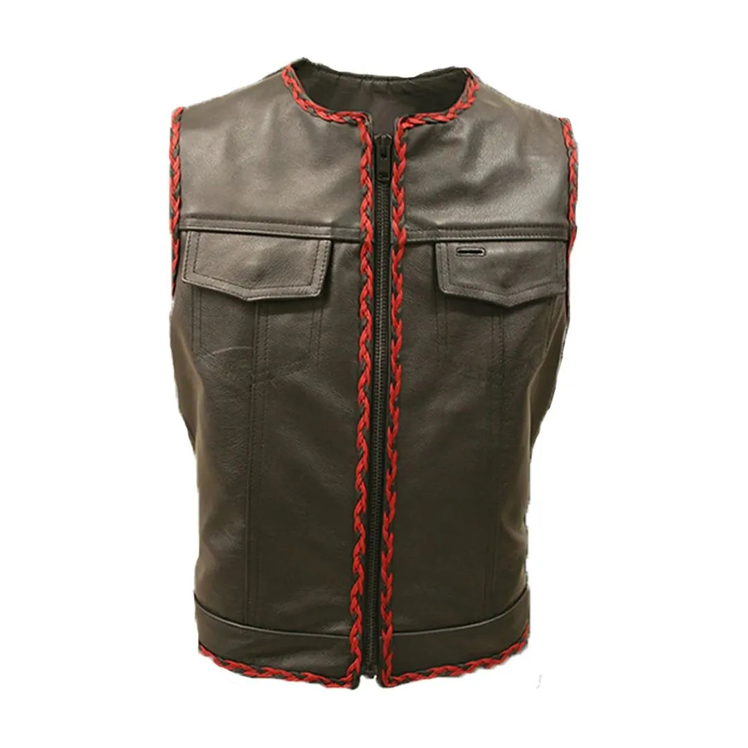 Outlaw All Leather Braided Biker Vest / Side Lace