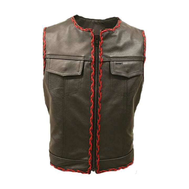 Outlaw All Leather Braided Biker Vest / Side Lace