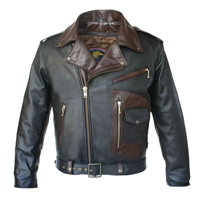 Two Tone D Pocket Horsehide Motorcycle Jacket