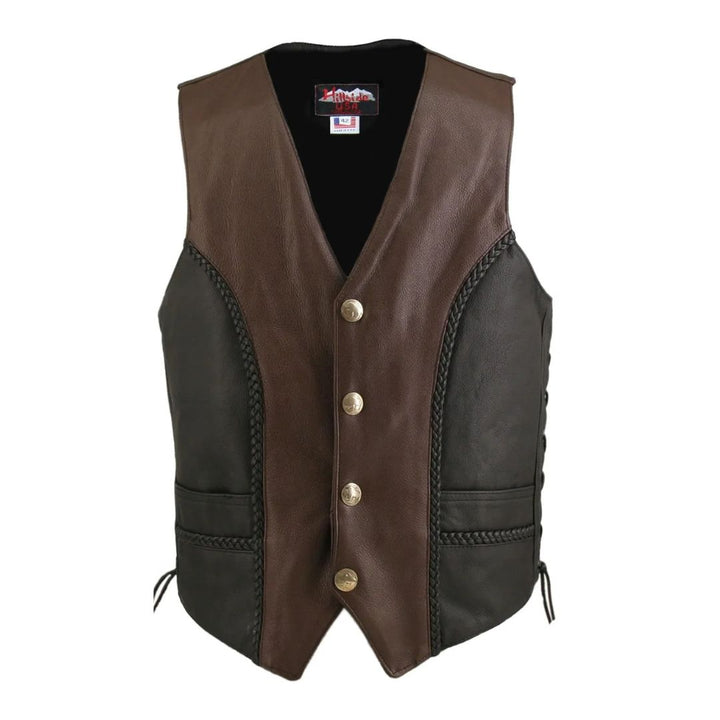 Men's Braided Black-Brown / Genuine Cowhide Nickel Vest
