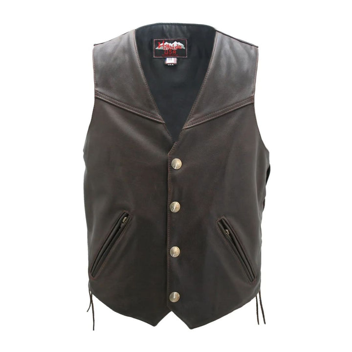 Men's Solid Back Distressed Brown Vest