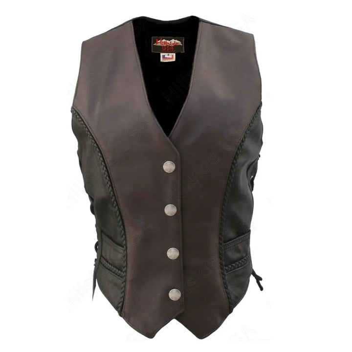 Women's Braided Black-Brown Leather Vest (Custom)
