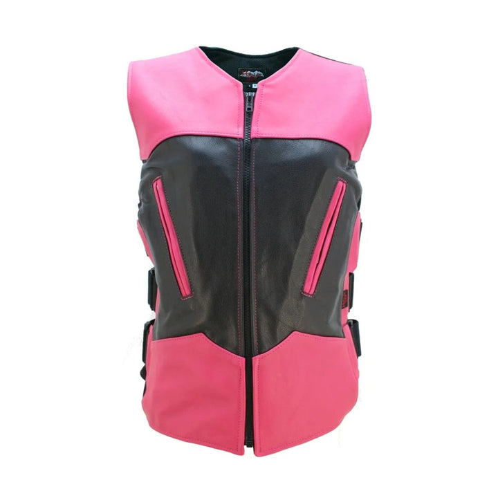 Women's Two Tone Interceptor Black/Hot Pink Leather Vest
