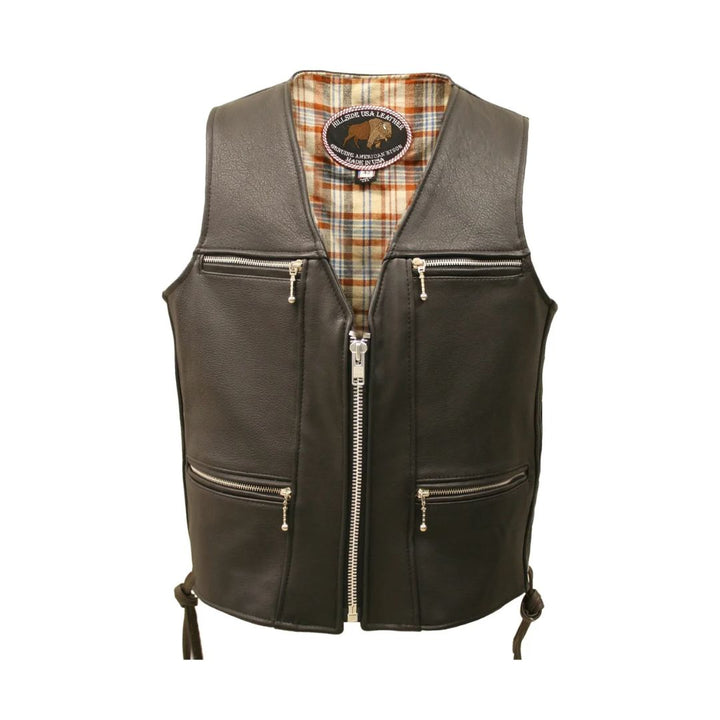 Touring American Bison Leather Vest - Black
