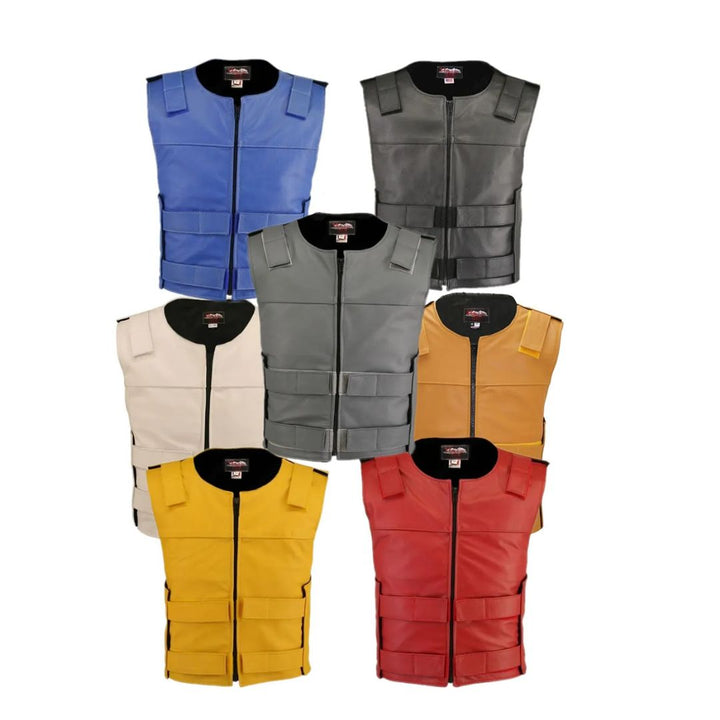 Men's Zippered Tactical Style Leather Vest (Custom-Made)