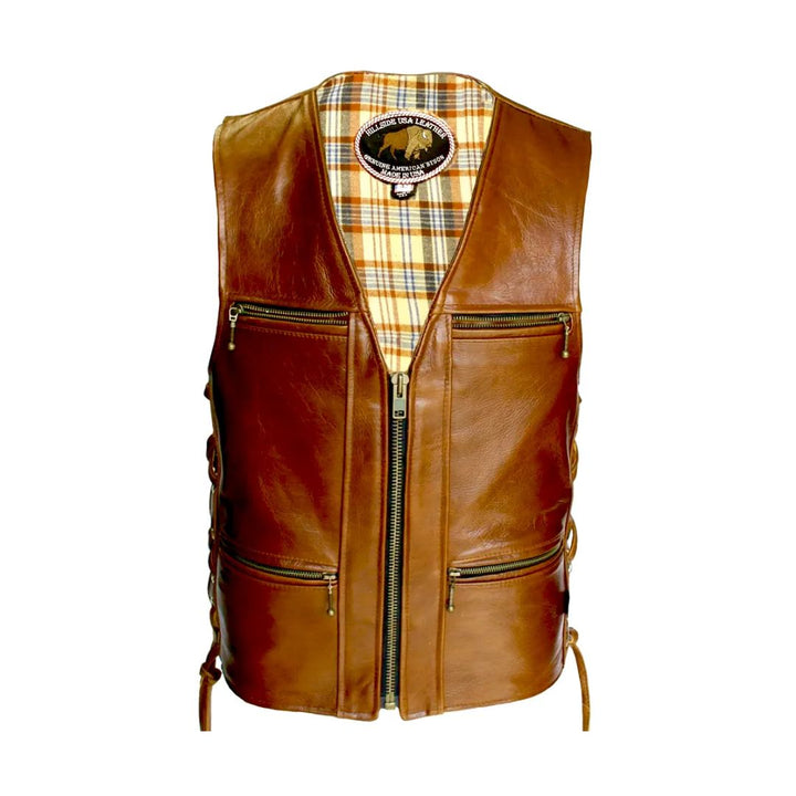 Touring American Bison Brown Leather Vest