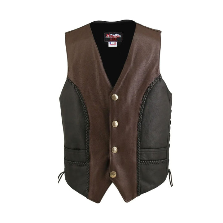 Men's Braided Black-Brown Leather Vest (Custom)