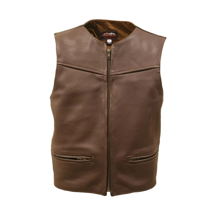 Men's Zipper Racer Leather Vest Brown