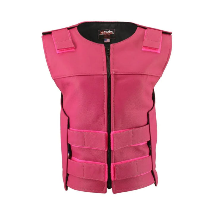 Women's Zippered Tactical Style Leather Vest