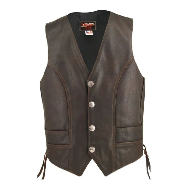 Men's Distressed Brown Leather Vest (Custom)