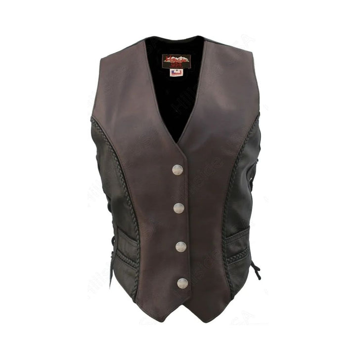 Women's Braided Two Tone Leather Vest