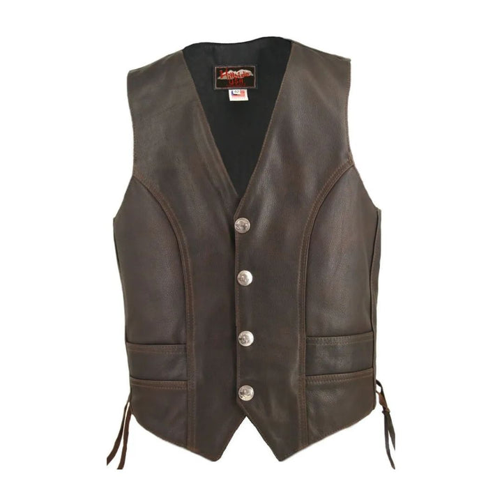 Men's Distressed Brown Genuine Cowhide Nickel Vest