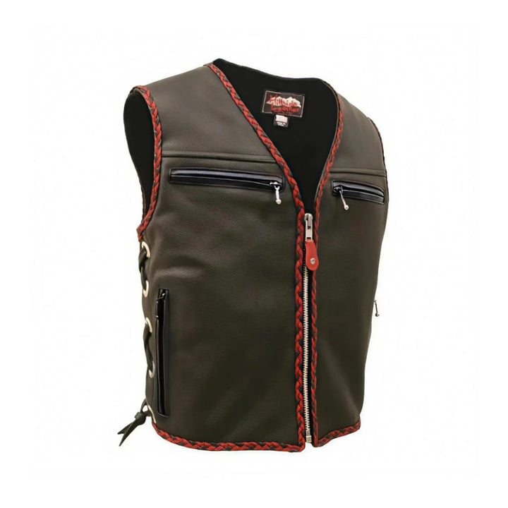 The Elite Motorcycle Leather Vest Braided