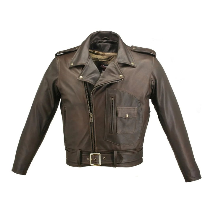 Men's D Pocket Distressed Brown Cowhide Biker Jacket