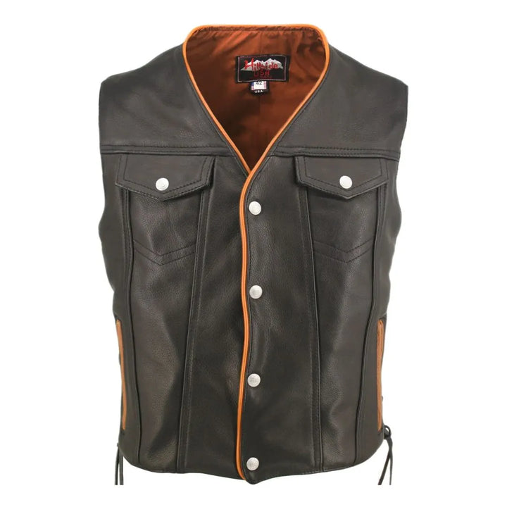 Men's Denim Style Lace Side / Trim Leather Vest