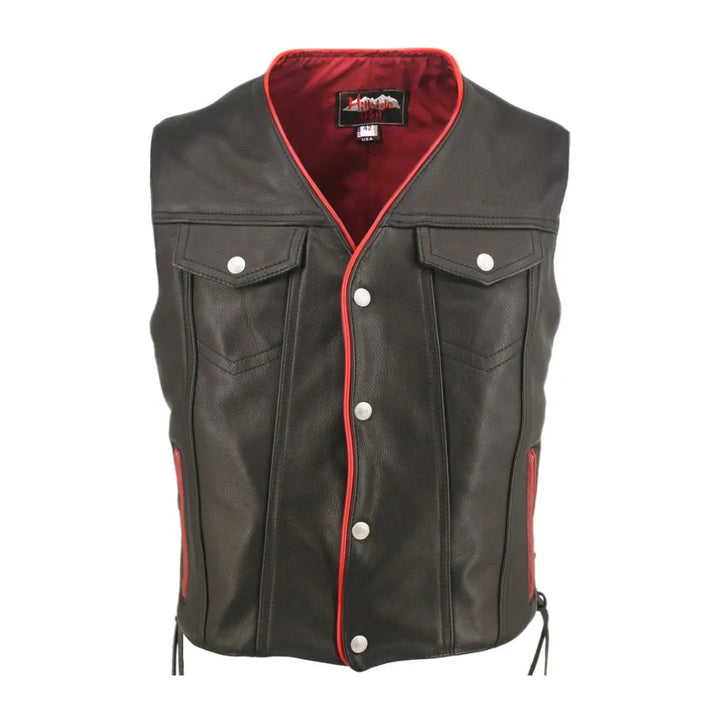 Men's Denim Style Lace Side / Trim Leather Vest