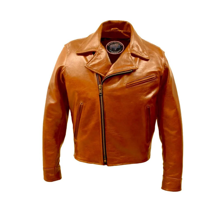 Half Belt Classic Biker Bison Jacket (Saddle Brown)