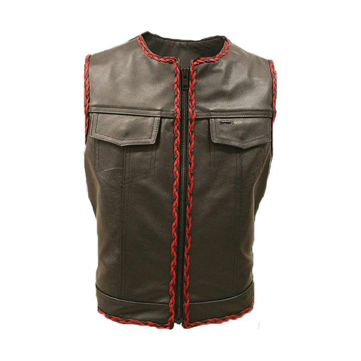 Outlaw All Leather Braided Biker Vest / Side Lace