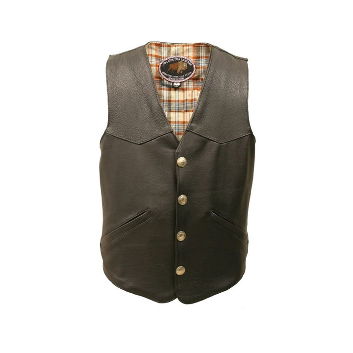 Men's Western Style Black American Bison Leather Vest