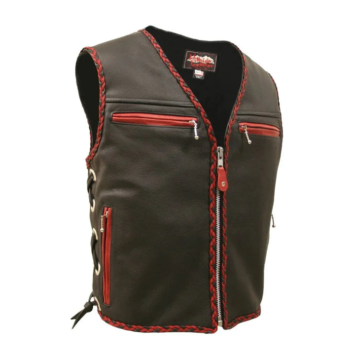 The Elite Motorcycle Leather Vest Braided
