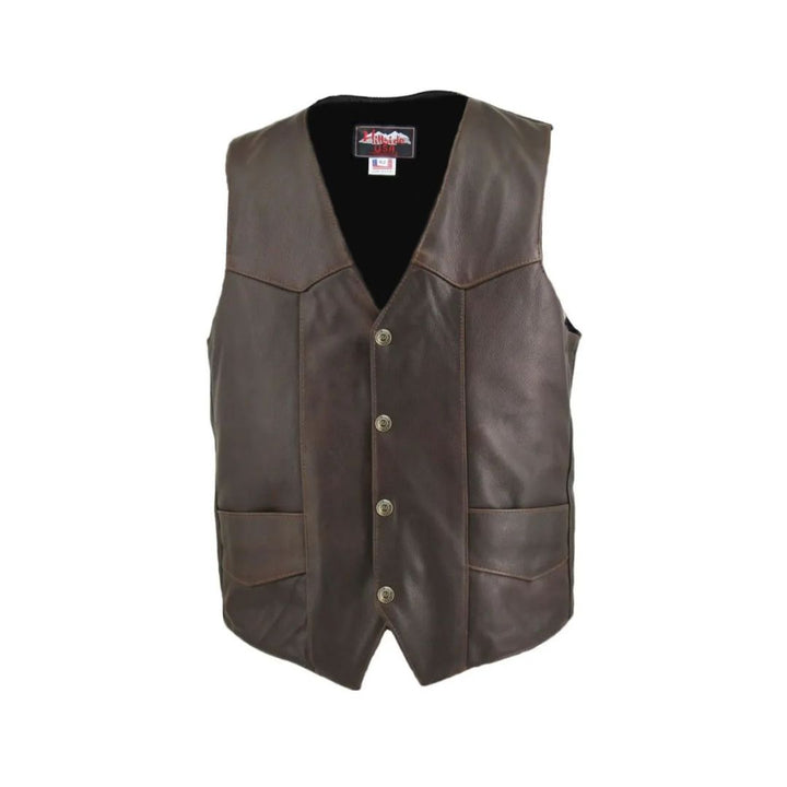 Men's Distressed Brown Classic Biker Vest