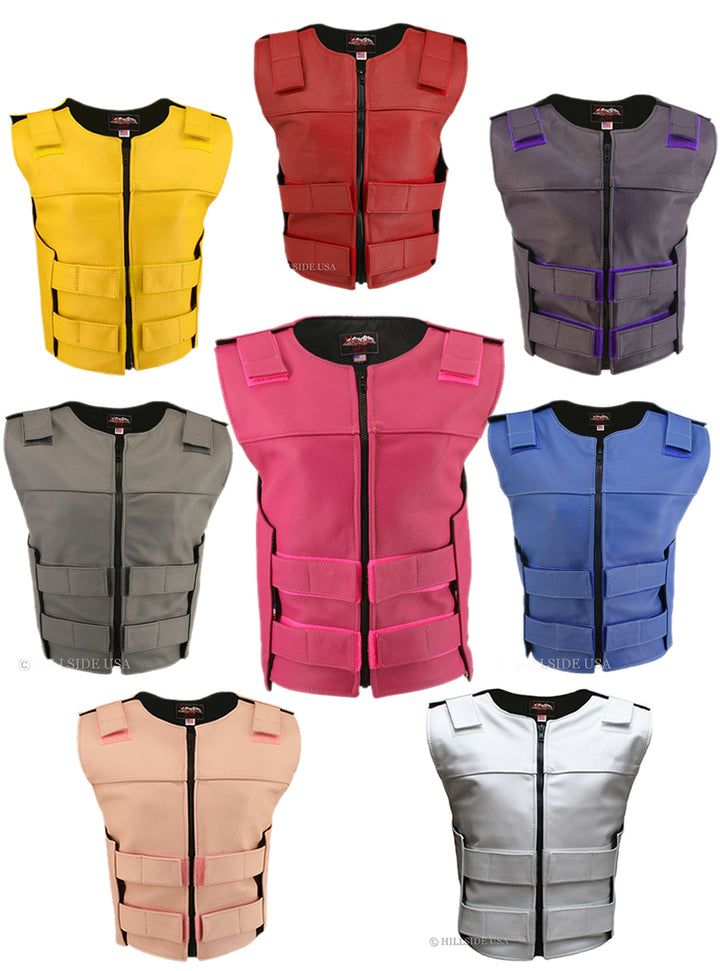 Women's Zippered Tactical Style Leather Vest