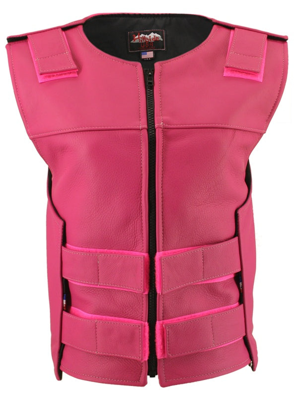 Women's Zippered Tactical Style Leather Vest