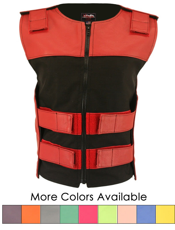 Women's Leather & Cordura Combo Zippered Tactical Vest (Custom-Made)