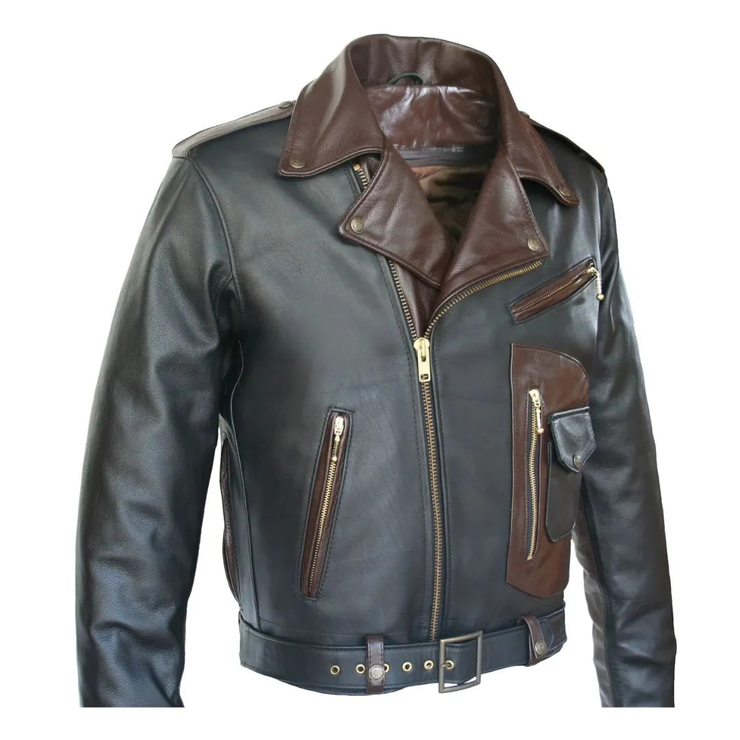 Two Tone D Pocket Horsehide Motorcycle Jacket