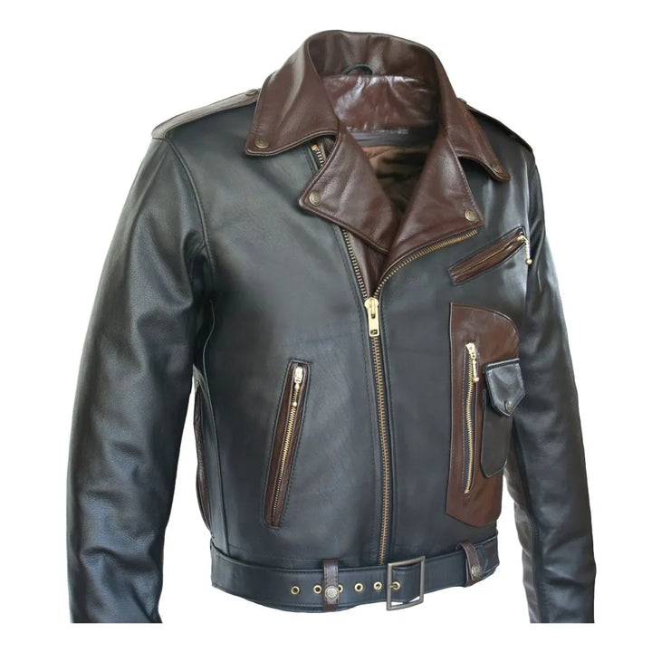 Two Tone D Pocket Horsehide Motorcycle Jacket
