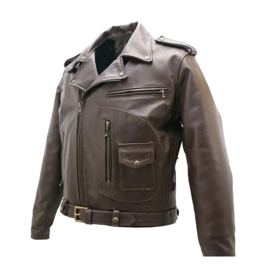 Mens Brown D Pocket Horsehide Motorcycle Jacket