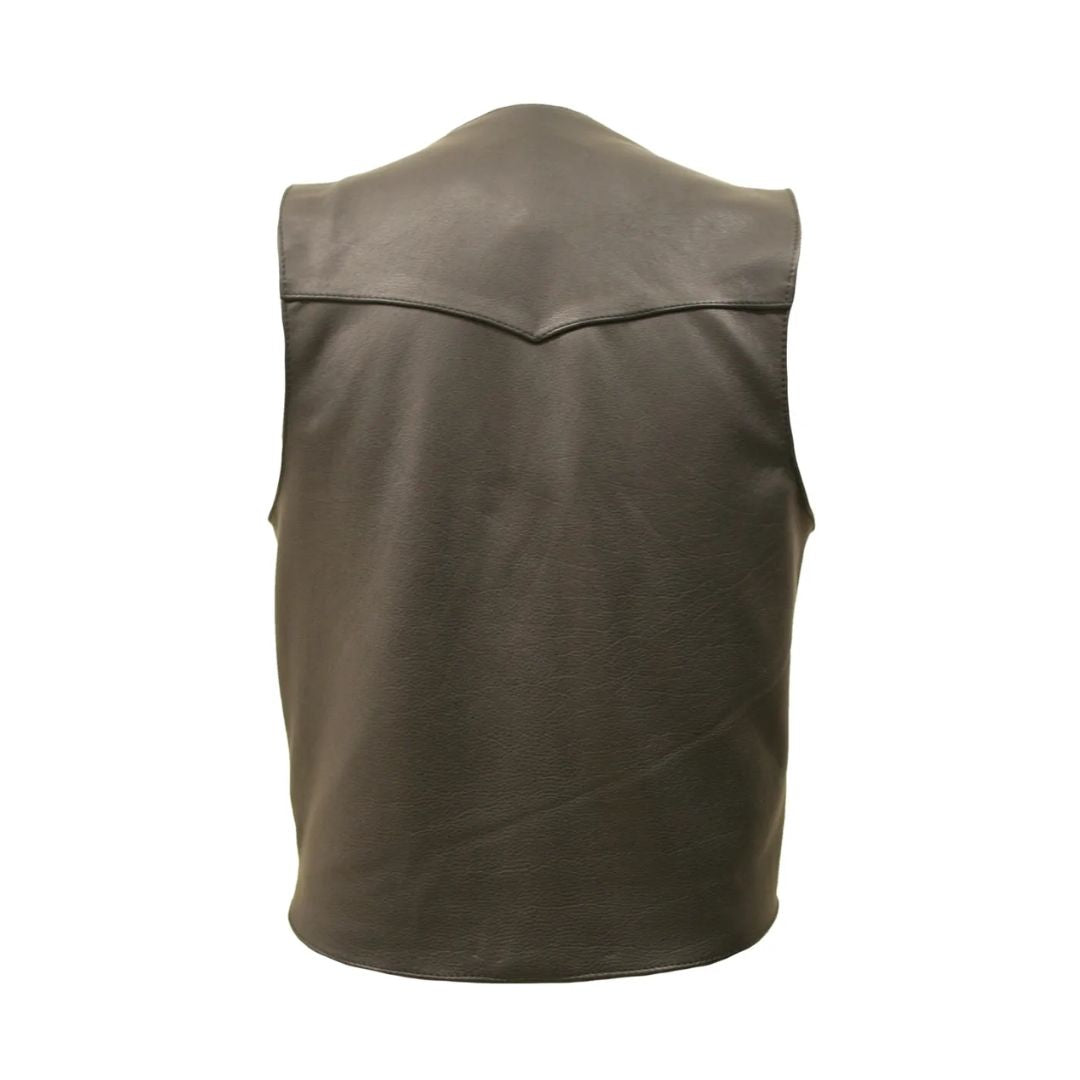 Men's Western Style Black American Bison Leather Vest