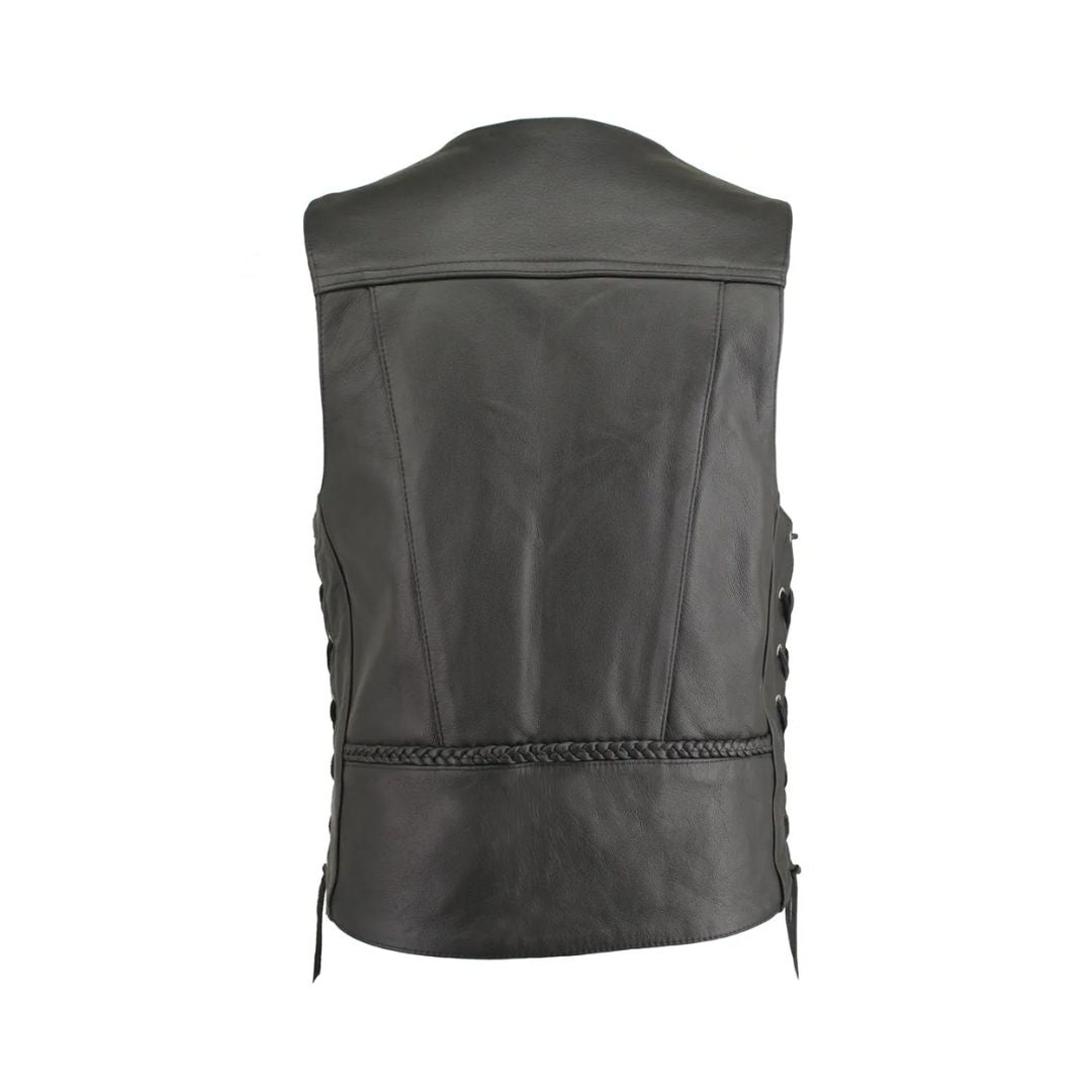Men's Braided Leather Vest with Genuine Buffalo Nickel Snaps