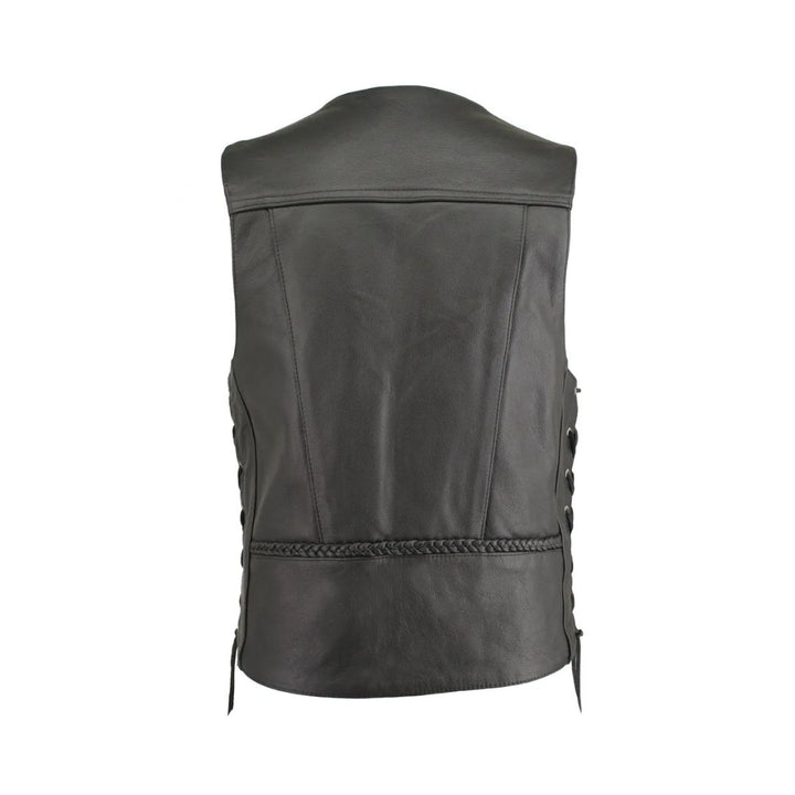 Men's Braided Leather Vest with Genuine Buffalo Nickel Snaps