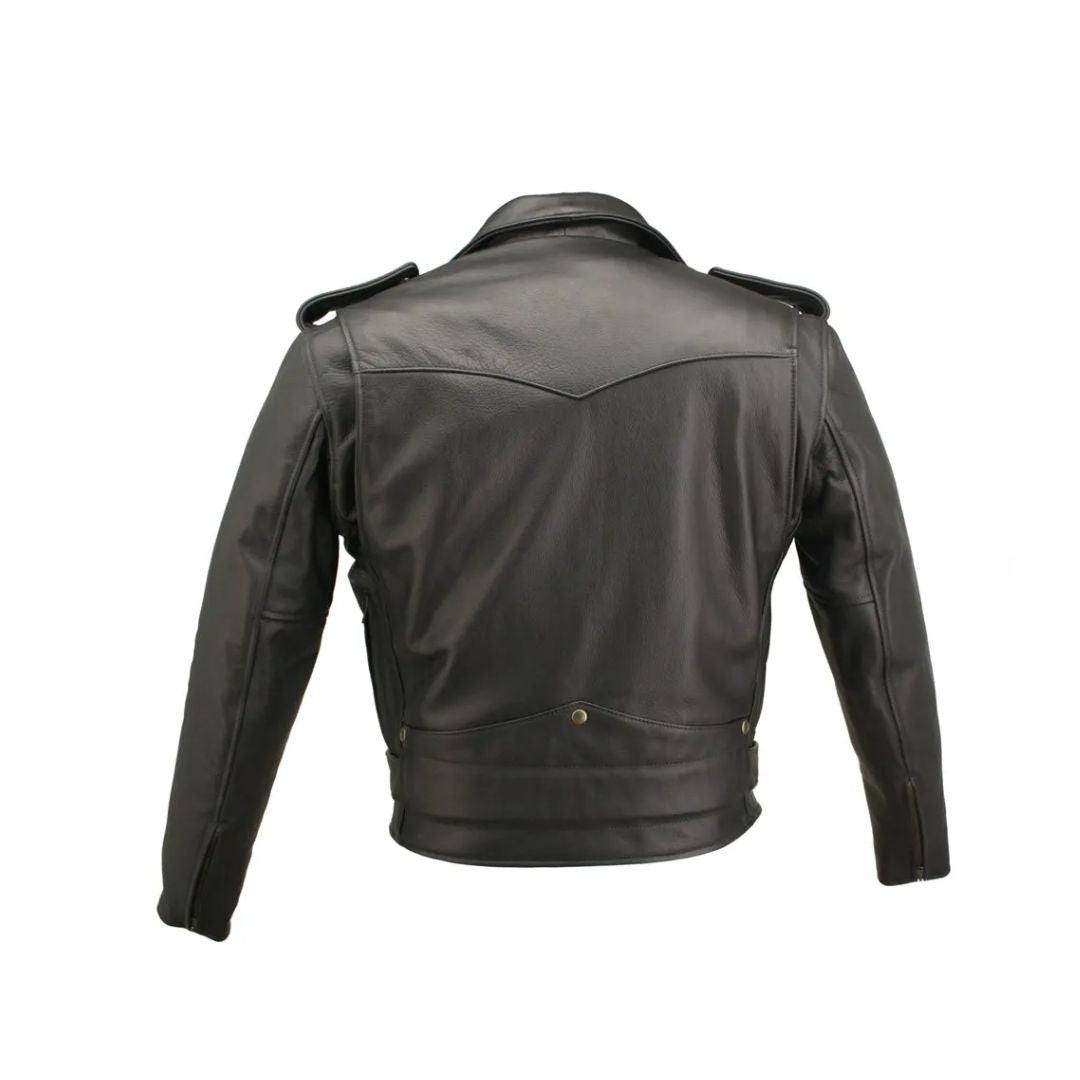 Men's D Pocket Black Leather Biker Jacket Cowhide - Black