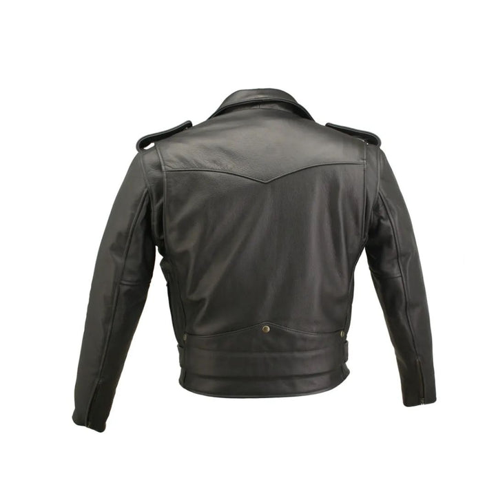 Men's D Pocket Black Leather Biker Jacket Cowhide - Black